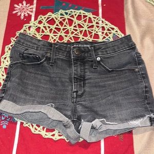 Mossimo High Rise Shorts Faded Black Denim  Cuffed Hem Super Stretch Size 24